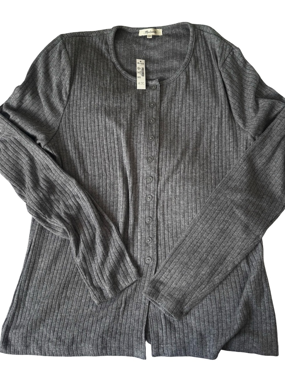 NWT Madewell Women’s Gray Textural Cutaway Crewneck Cardigan Size XXL